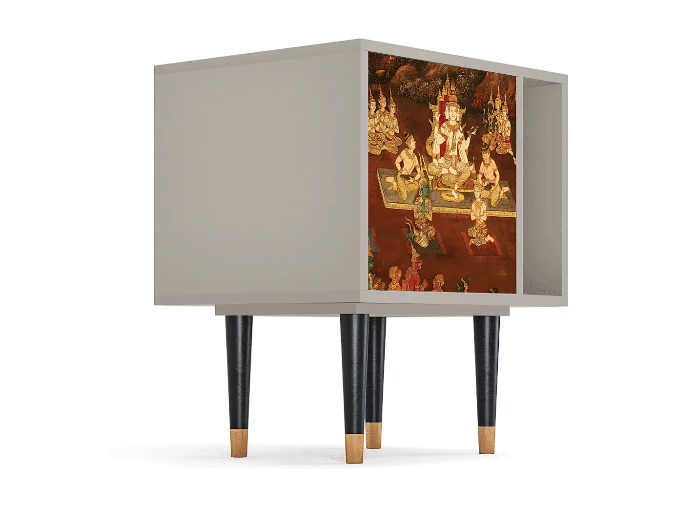 Moderner Nachttisch aus Holz, rechteckig, 57 x 69 x 48 cm, Sandfarbe