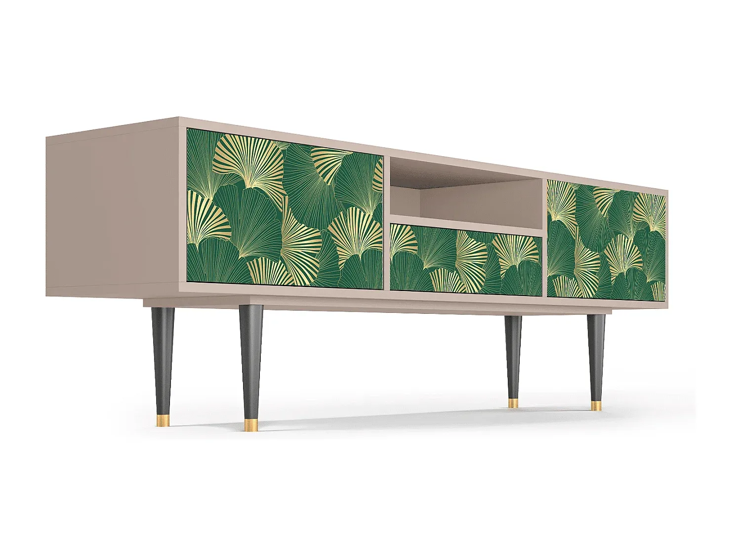 Elegantes TV-Möbel aus Holz mit Gingkoblatt-Muster