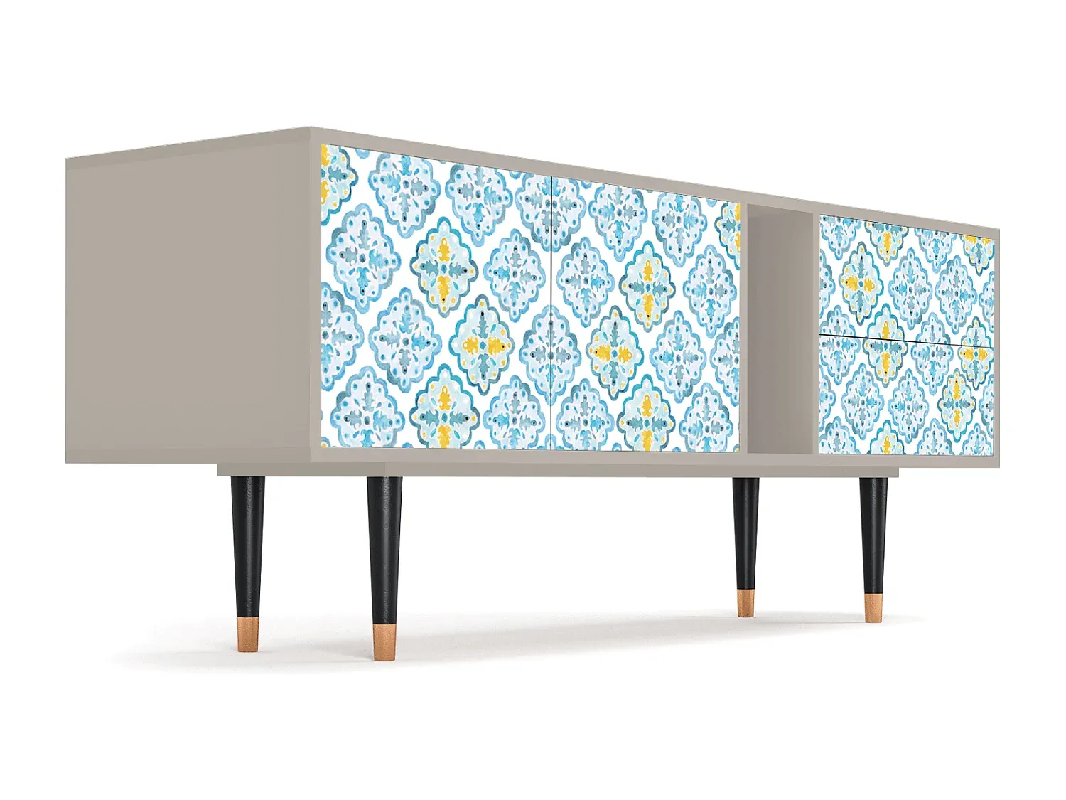 Elegantes TV-Möbel mit portugiesischen Fliesen-Dekor, Sandfarben, 170x69x48 cm