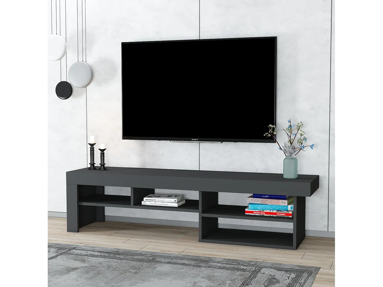 Moderner TV-Schrank in Anthrazitgrau, 40x160x38 cm