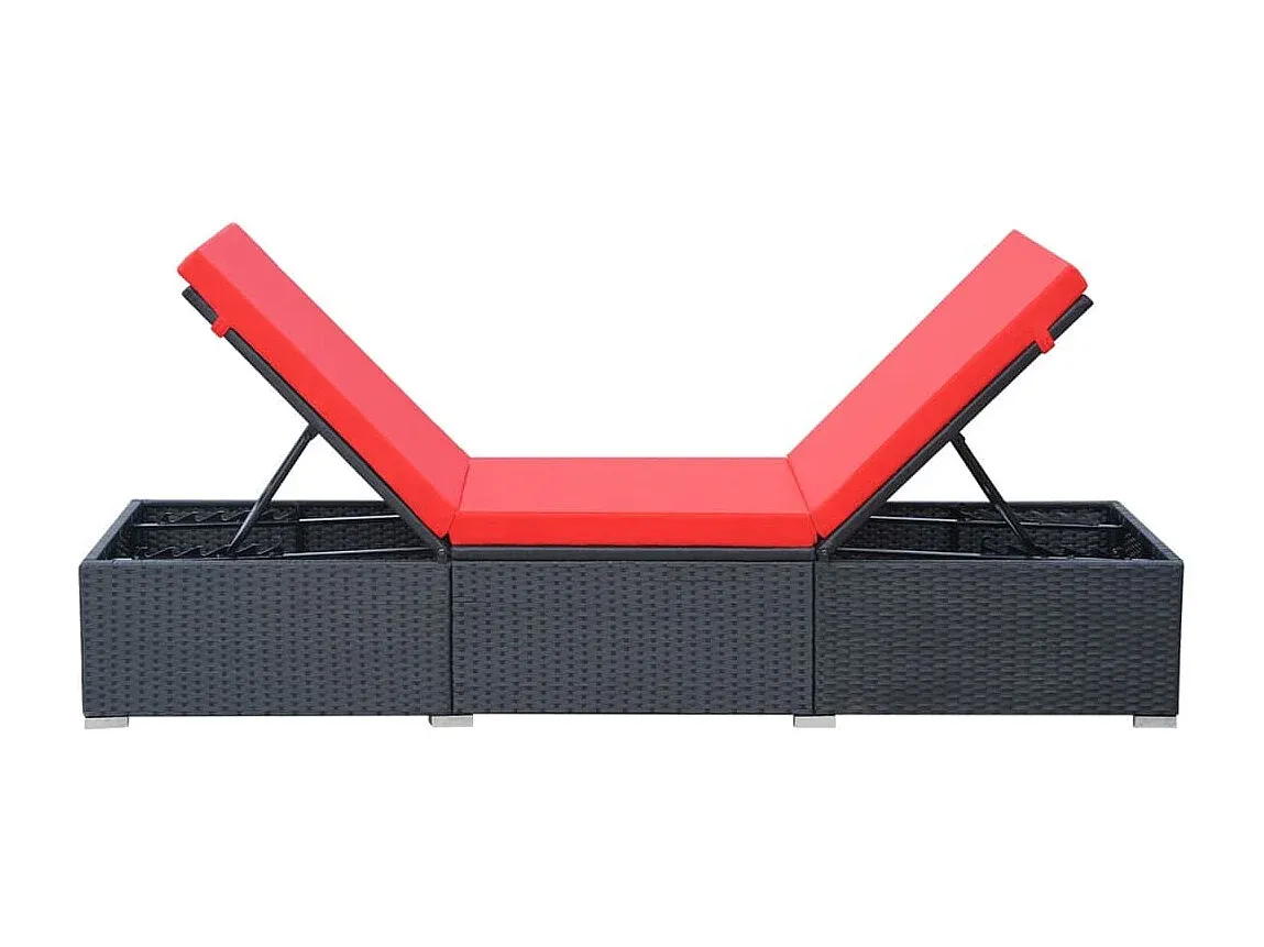 Verstellbare Gartenliege aus Poly Rattan Schwarz mit Kissen