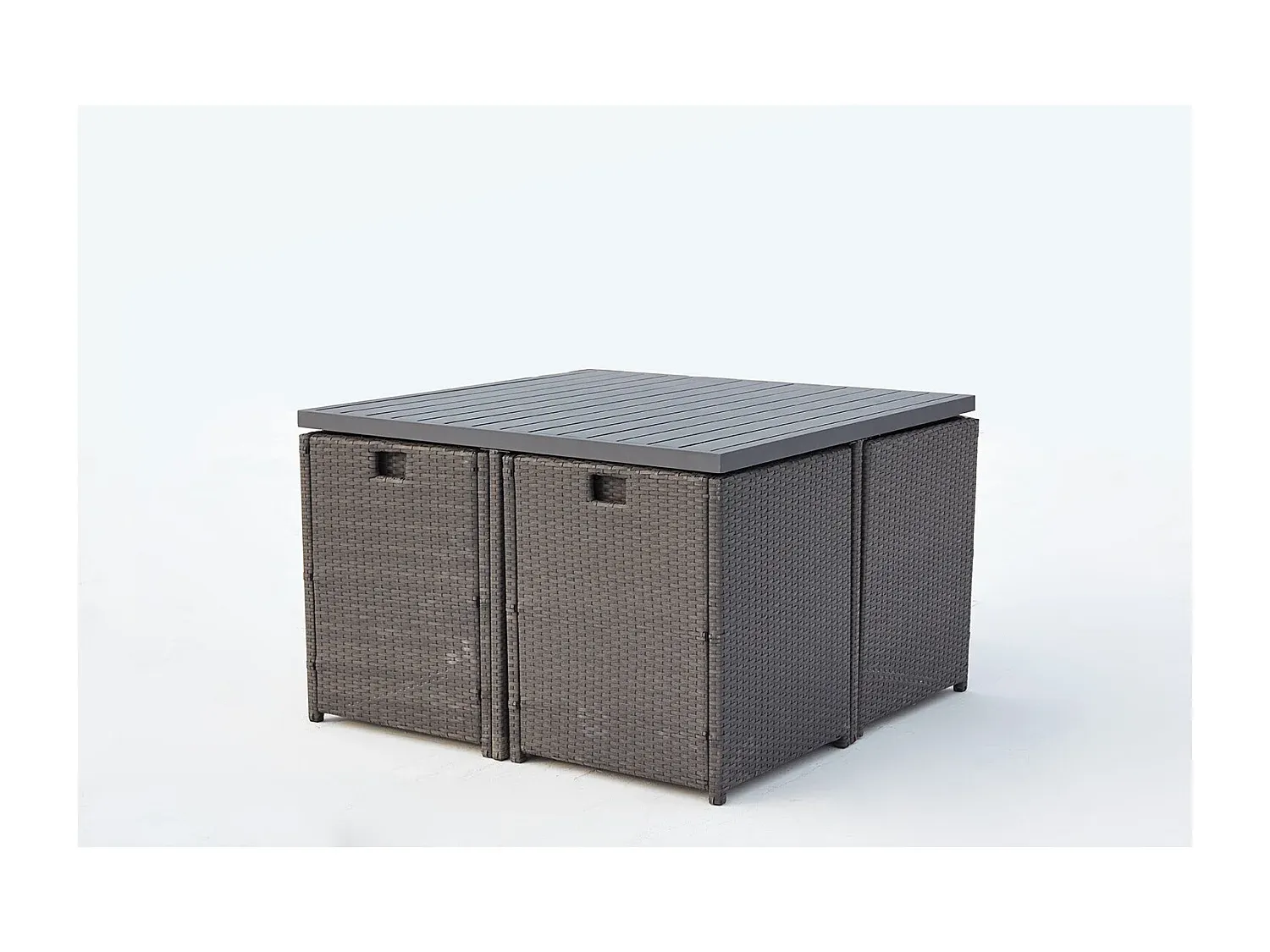 4-Personen Gartenmöbel-Set aus Rattan und Aluminium in Grau/Weiß