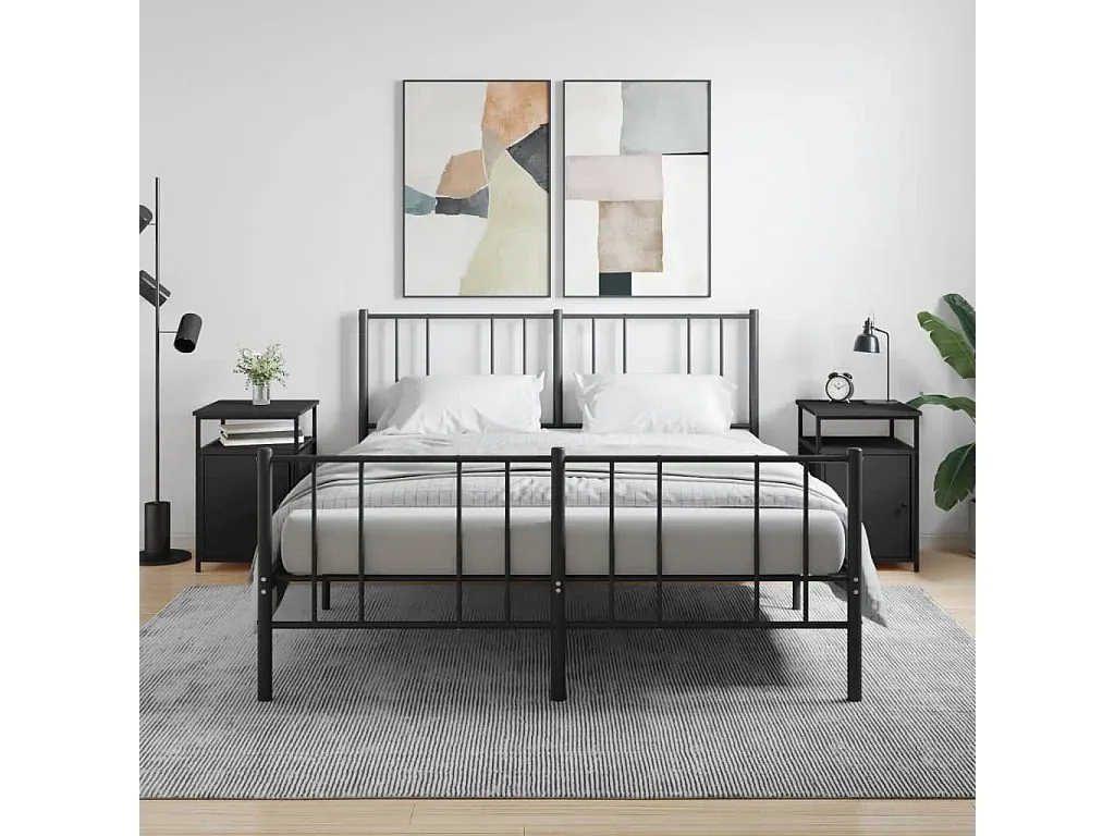 Schwarzer Nachttisch 2er-Set, Holzwerkstoff 40x42x60 cm