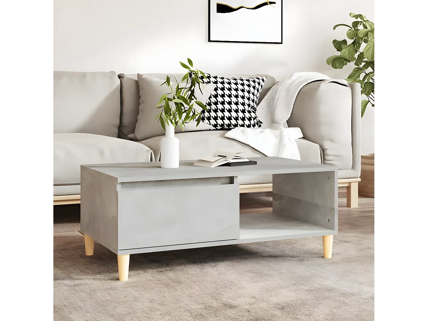 Moderner Couchtisch in Betongrau aus Holzwerkstoff