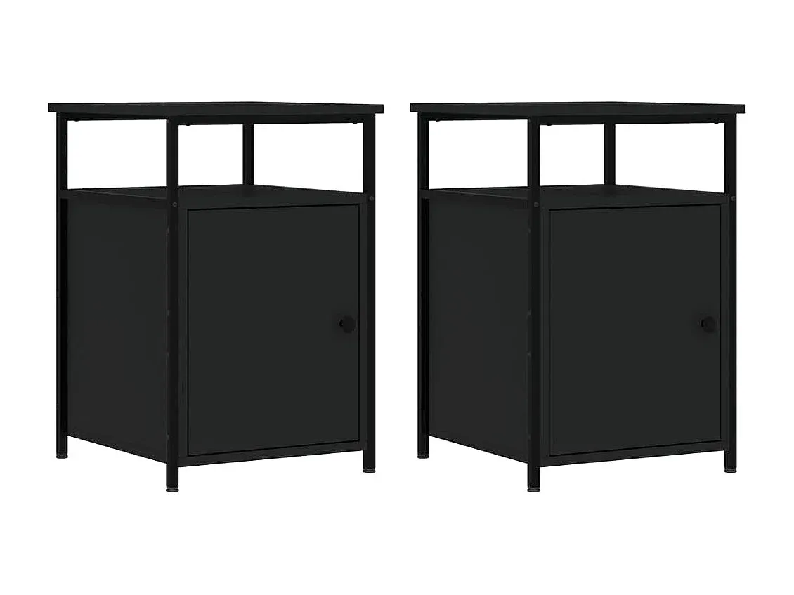 Schwarzer Nachttisch 2er-Set, Holzwerkstoff 40x42x60 cm