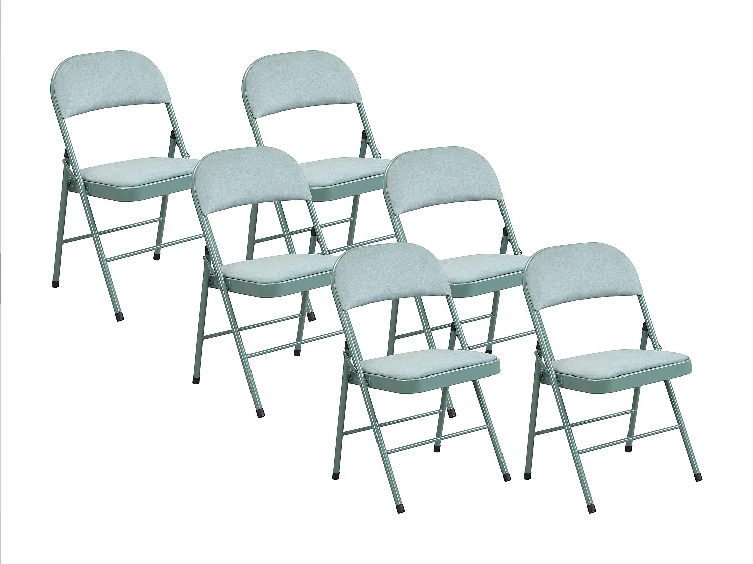 6er-Set Klappstühle aus Samt und Metall in Mandelgrün