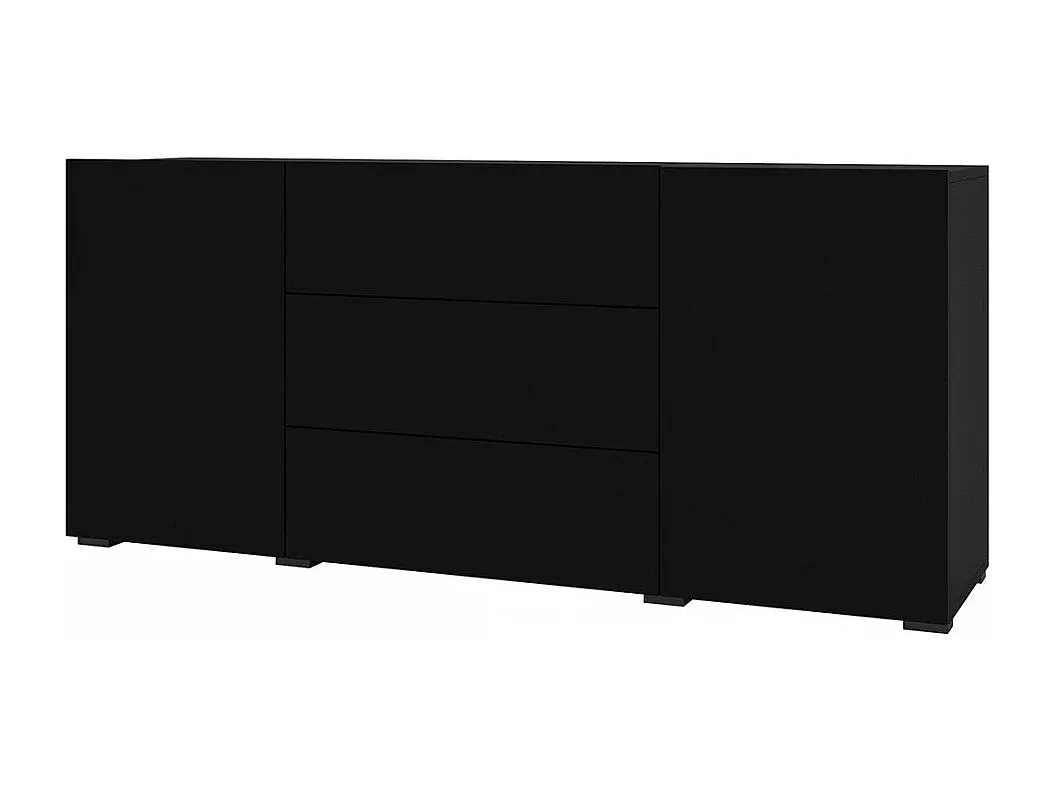 Moderner Sideboard mit 2 Türen und 3 Schubladen, Schwarz und Eiche, 140 cm