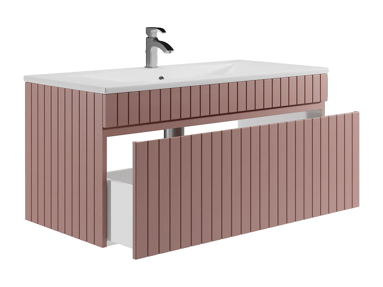 Hängender Waschtischunterschrank mit Waschbecken 100 cm - Rosa