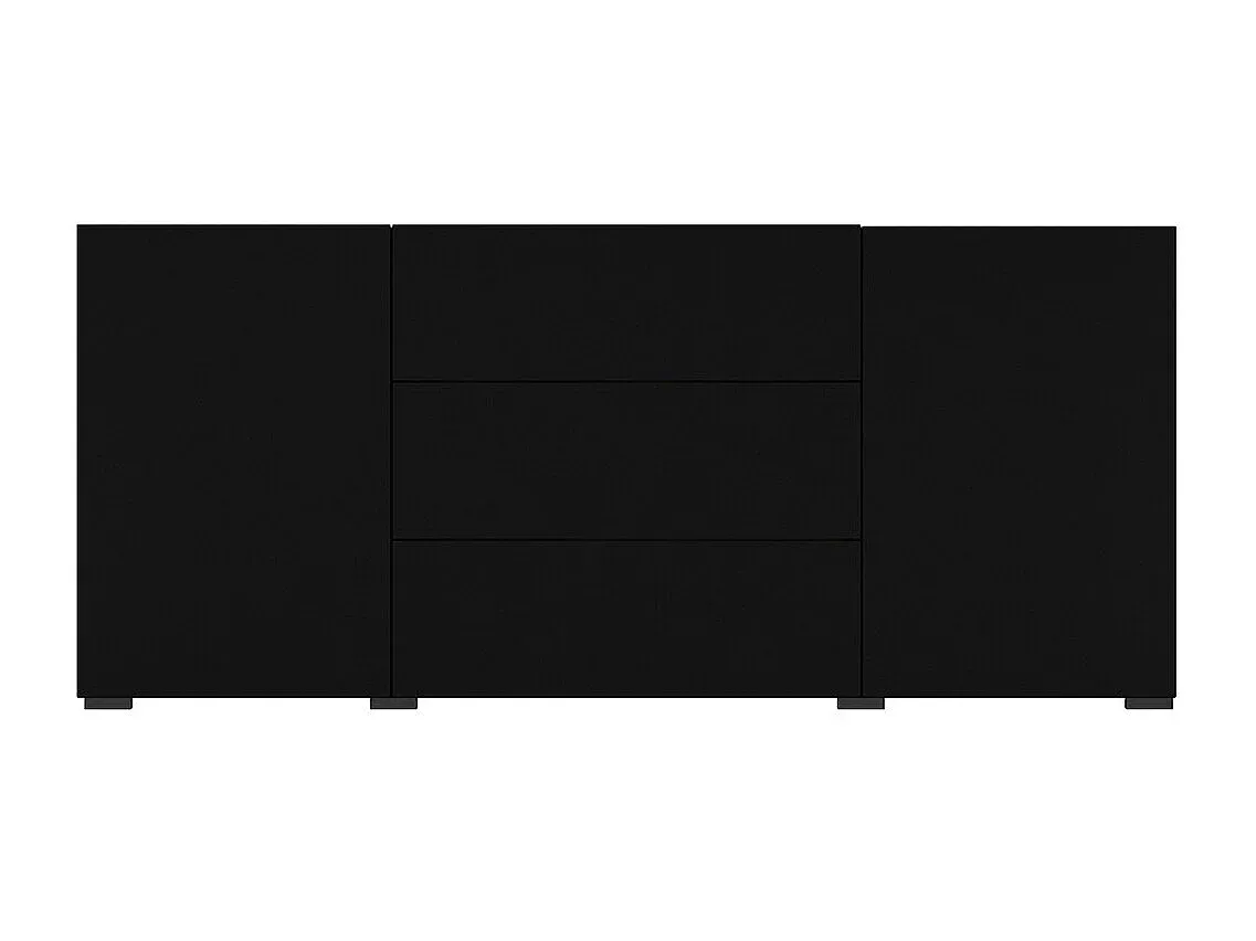 Moderner Sideboard mit 2 Türen und 3 Schubladen, Schwarz und Eiche, 140 cm