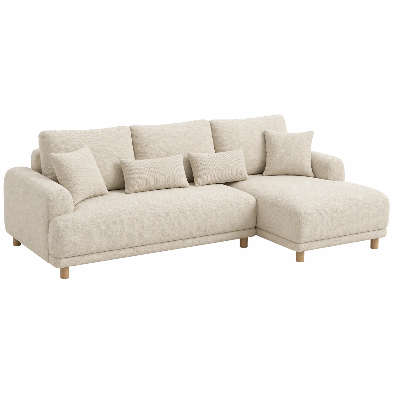 Sofá esquinero de 5 plazas con chaise longue dise?o moderno en tela bouclé-cartkivo