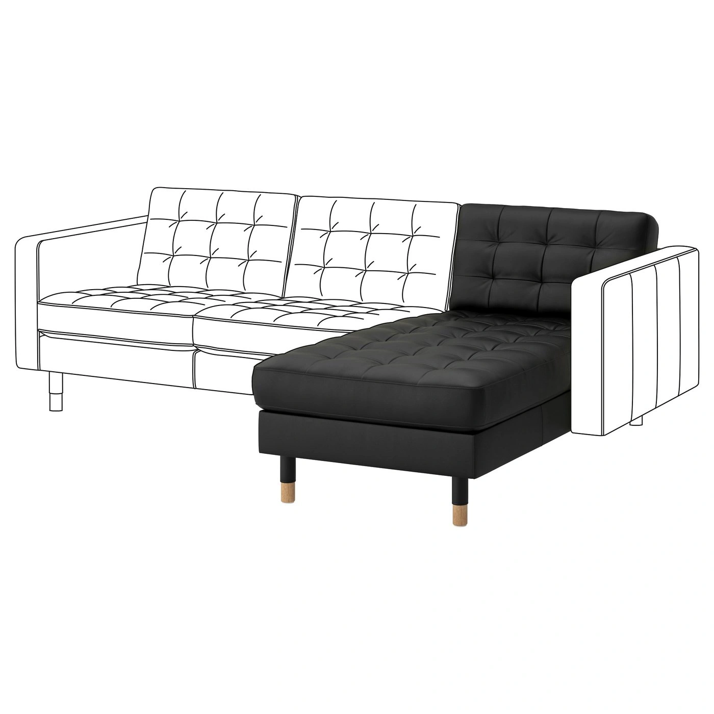 Chaise longue unidad adicional negro con estructura de madera-cartkivo
