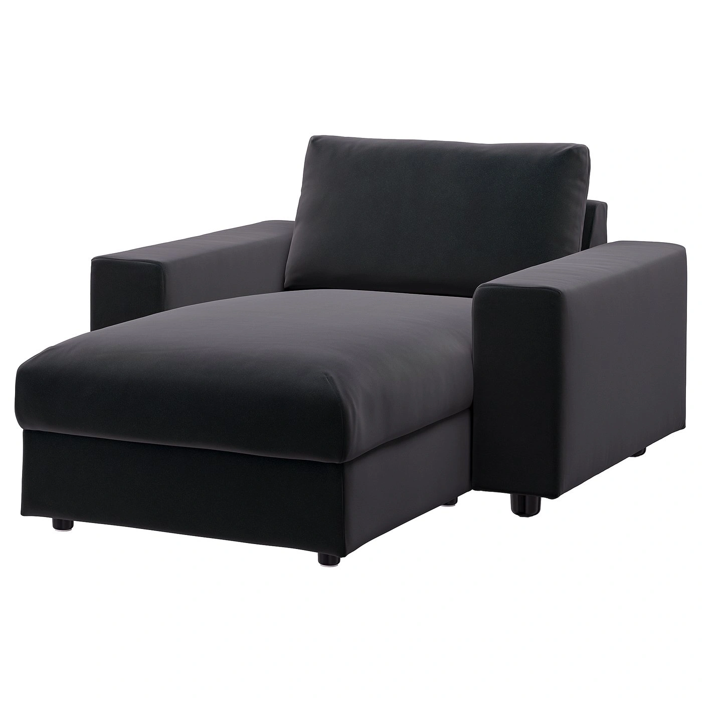 Chaise longue gris oscuro con reposabrazos anchos y cojines-cartkivo