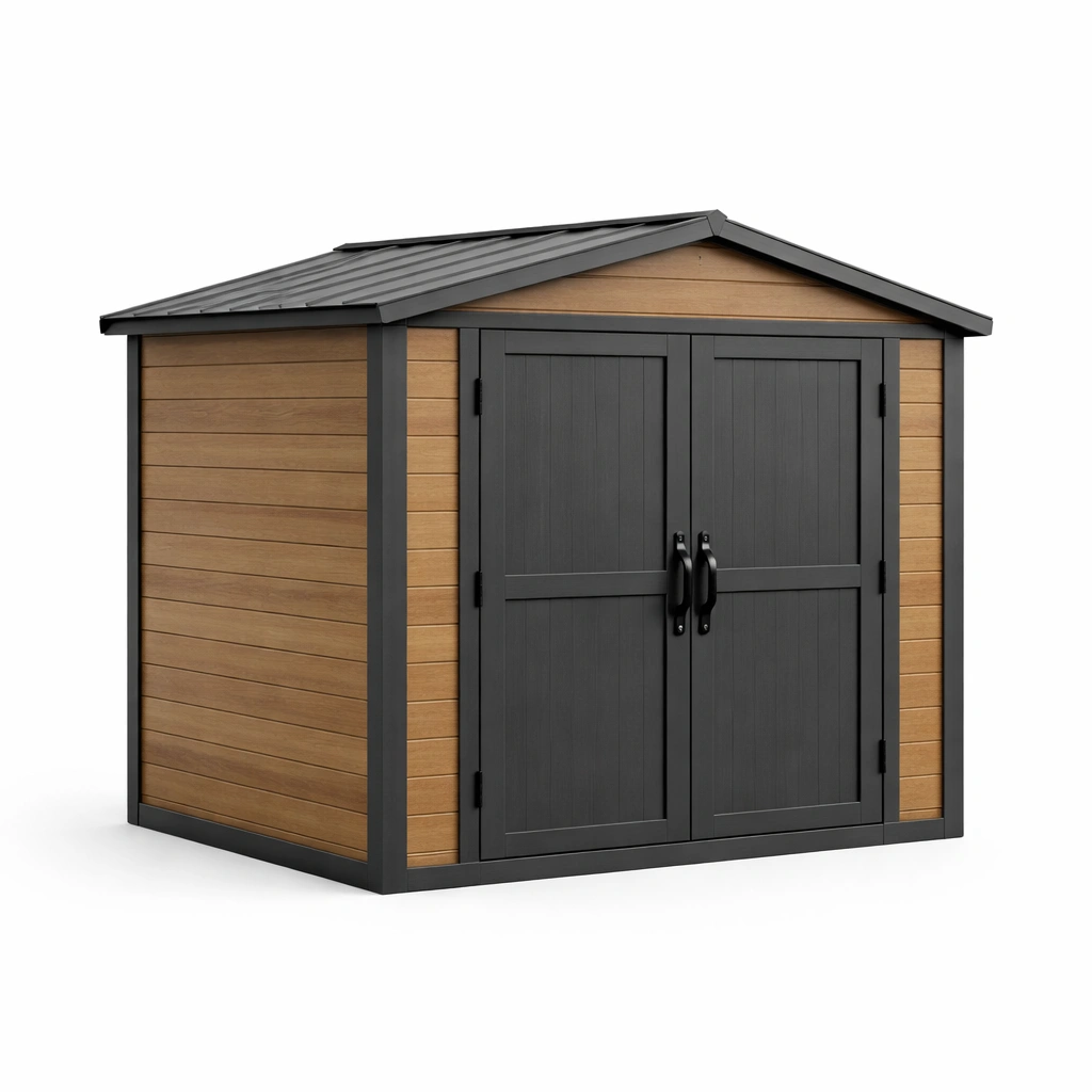 Gartenhaus Rechteckig Kunststoff Metall Holzoptik 220x200x210 cm-NESTCAXIS