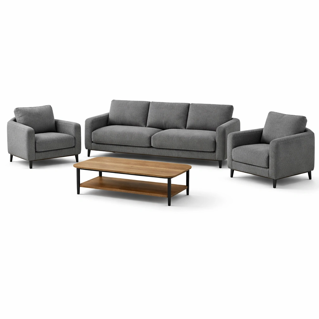 Sofaset Stoff Grau Beistelltisch Holz Metall-NESTCAXIS