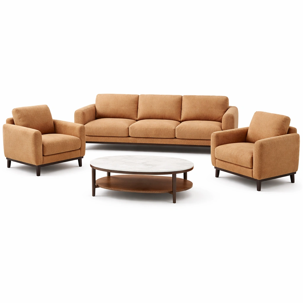 Sofaset Stoff Braun Sofa Sesseln Couchtisch-NESTCAXIS