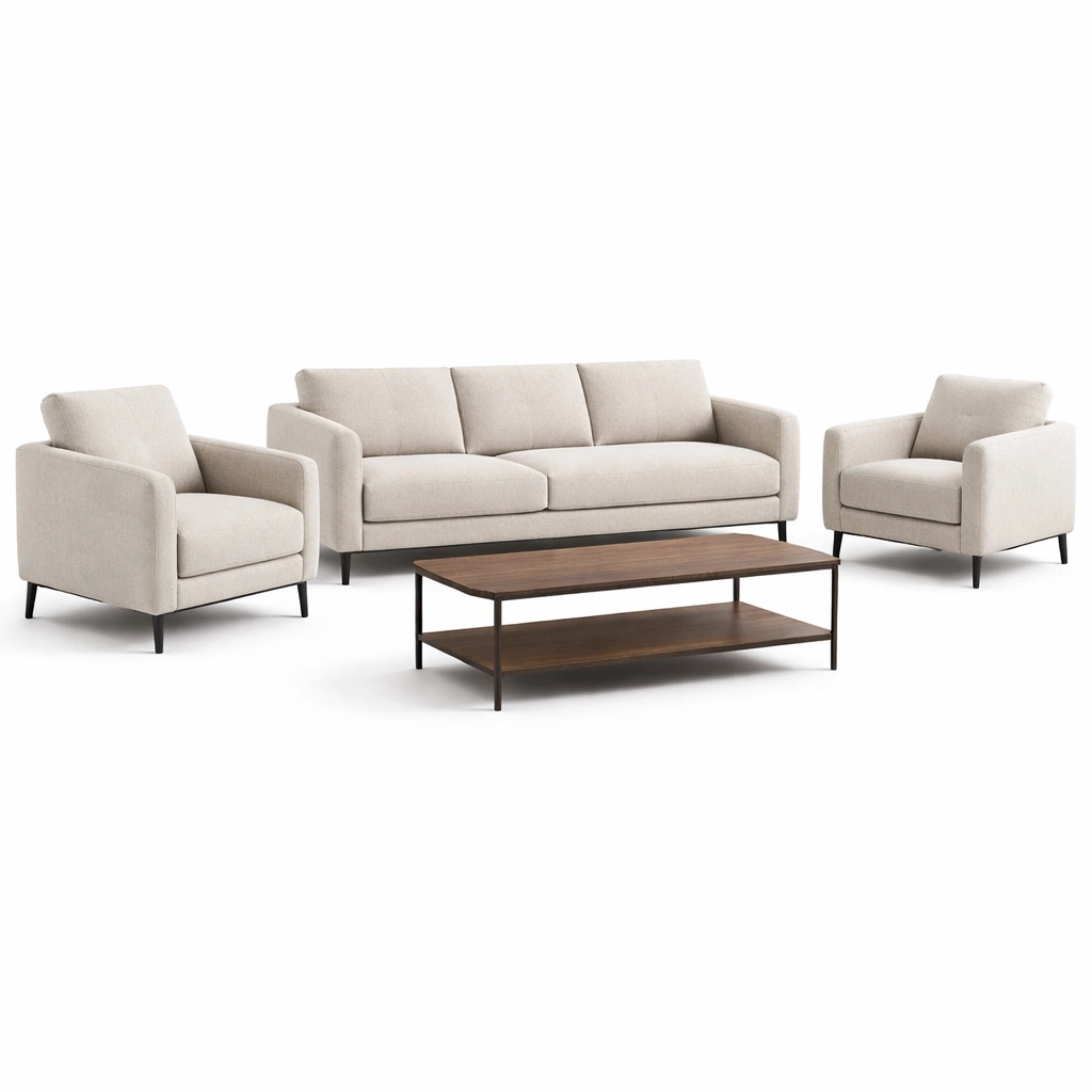 Sofaset Stoff Metall Eiche Beige-NESTCAXIS