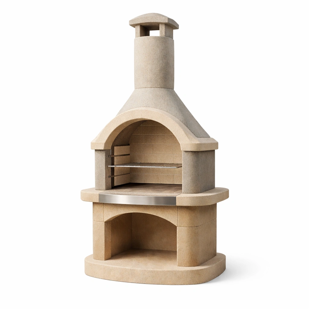 Grill Naturstein Kamin Edelstahlrost Beige 120x65x210 cm-NESTCAXIS