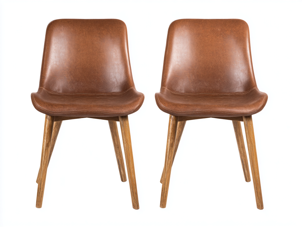 Sedia da pranzo-pelle sintetica-legno-57x60x81 cm-marrone-design minimalista-Hacortahome