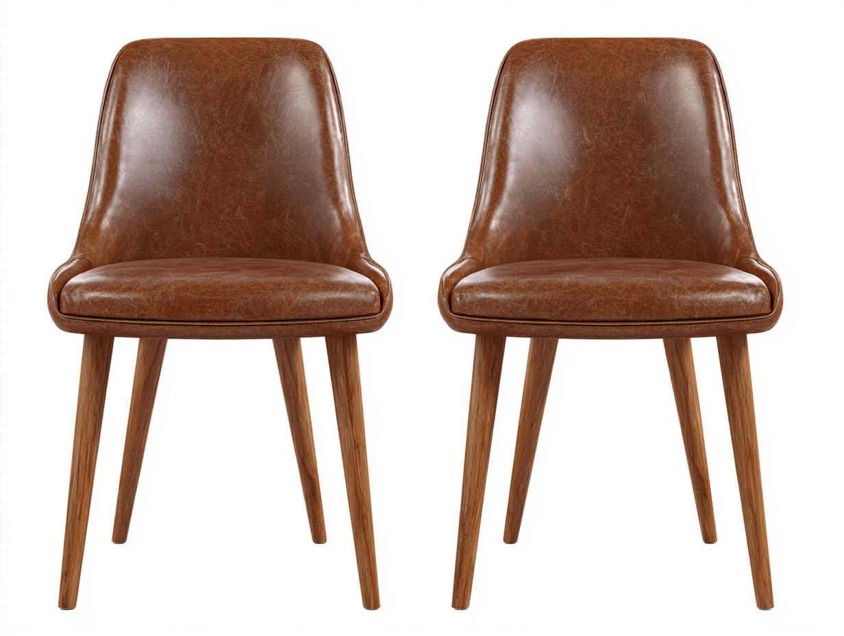 Sedia da pranzo-pelle sintetica-legno-52x59x81 cm-marrone-design retrò-Hacortahome