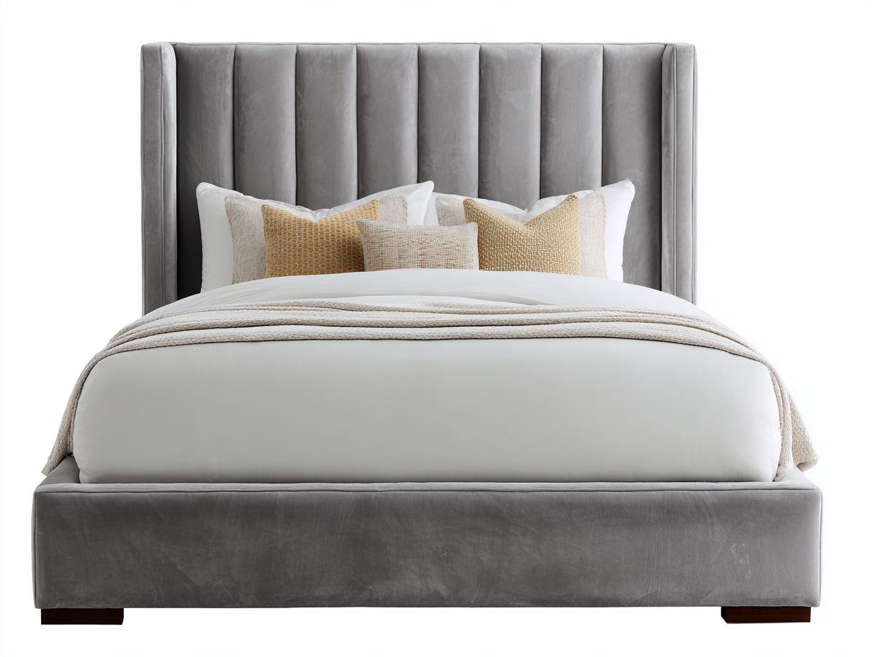 Letto matrimoniale - legno-tessuto - 212x172x110 cm - grigio - stile elegante-Hacortahome