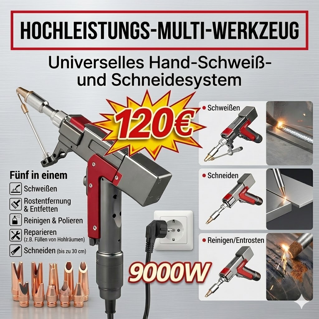 9000W Tragbares Laserschweißgerät (vier in einem) Schweißen + Schneiden + Rostentfernung + Reinigen [Schweißdicke: 0–20 mm]