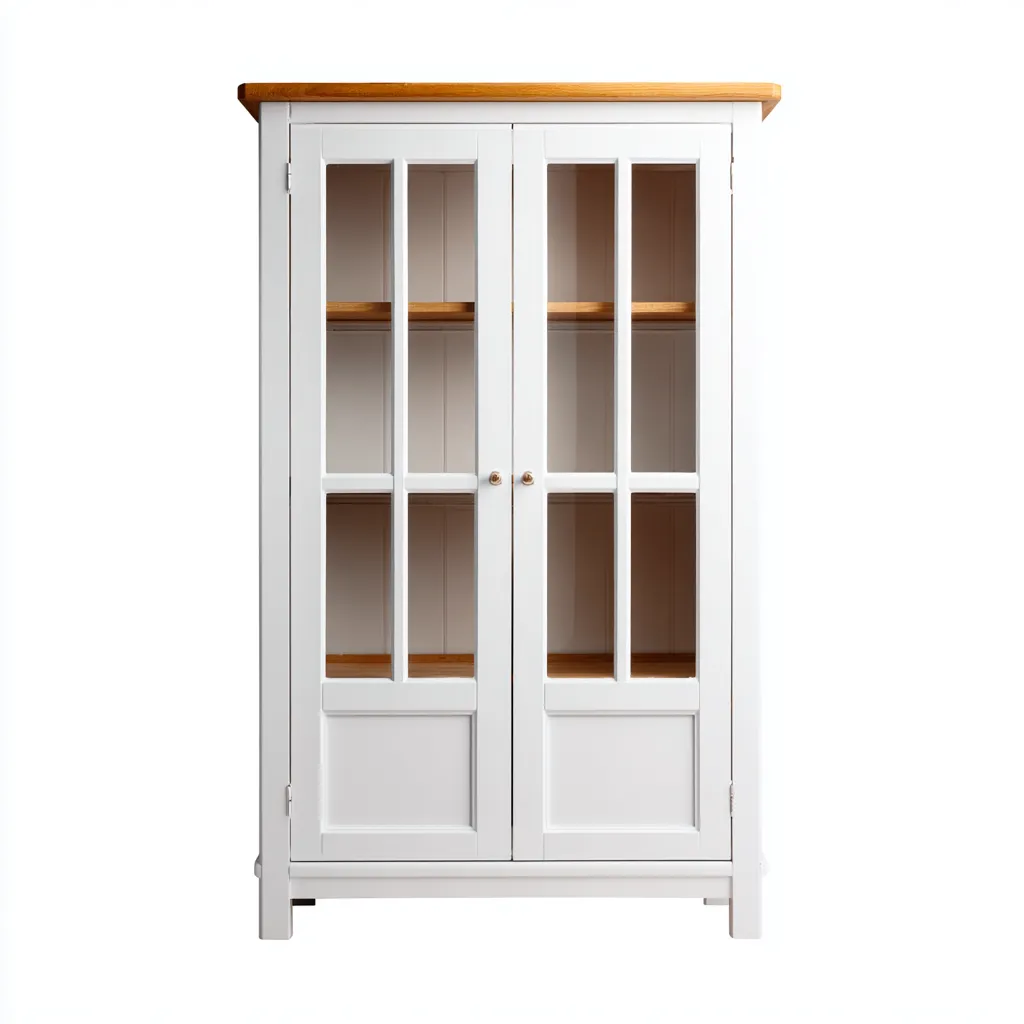 Vitrine en bois et verre 90x40x190 cm - blanc et bois naturel - style classique pour salon et entrée-Bamboomyden