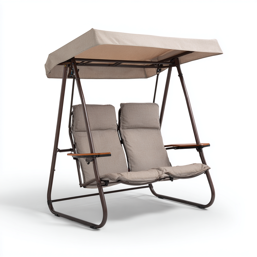 Balancelle de jardin double avec auvent 190x120x170 cm - Beige et Noir - Style contemporain-Bamboomyden