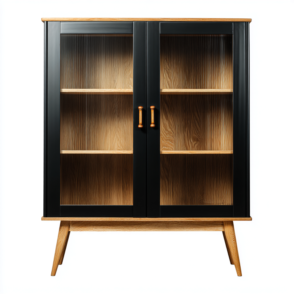 Vitrine bois et verre 85x40x120 cm - Noir-Bois naturel - Style moderne-Bamboomyden