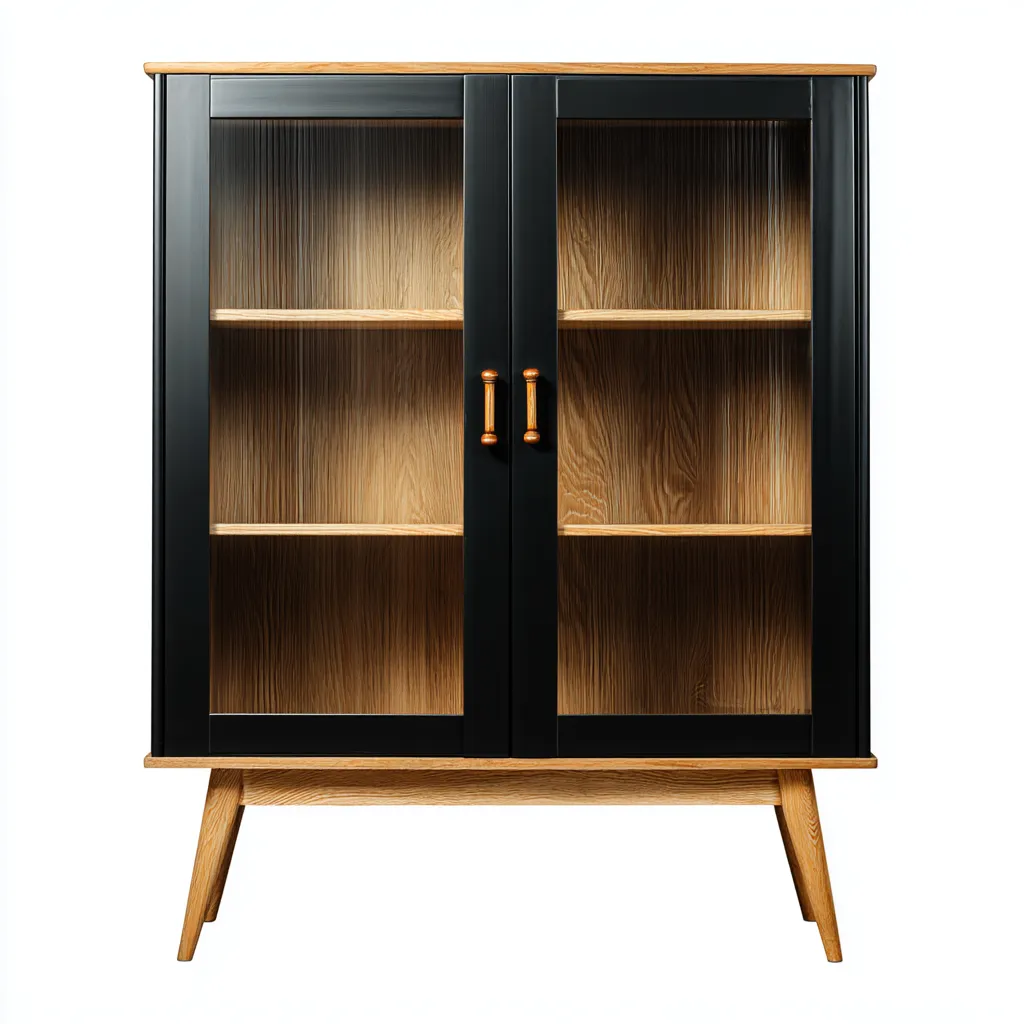 Vitrine bois et verre 85x40x120 cm - Noir-Bois naturel - Style moderne-Bamboomyden