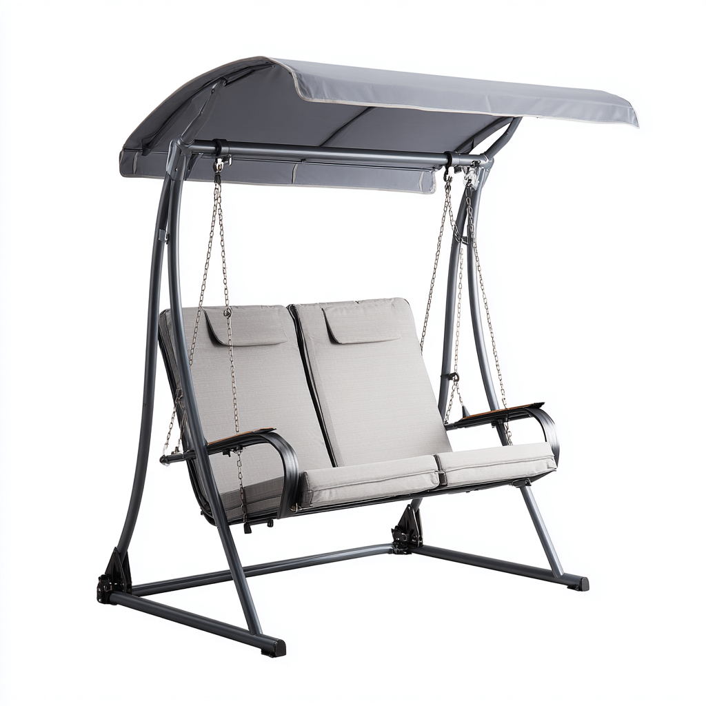 Balancelle de jardin métal et tissu 170x120x165 cm - Gris foncé-Gris clair - Style moderne-Bamboomyden