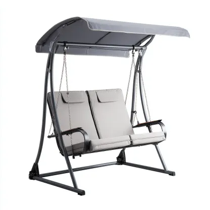 Balancelle de jardin métal et tissu 170x120x165 cm - Gris foncé-Gris clair - Style moderne-Bamboomyden