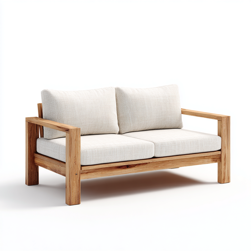 Canapé de jardin en bois avec coussins 150x80x75 cm - Beige et Bois naturel - Style contemporain-Bamboomyden