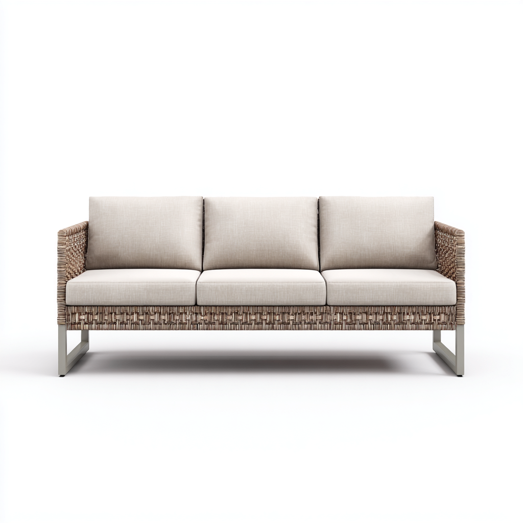 Canapé de jardin résine tressée et tissu 200x75x80 cm - Beige-Naturel - Style contemporain-Bamboomyden