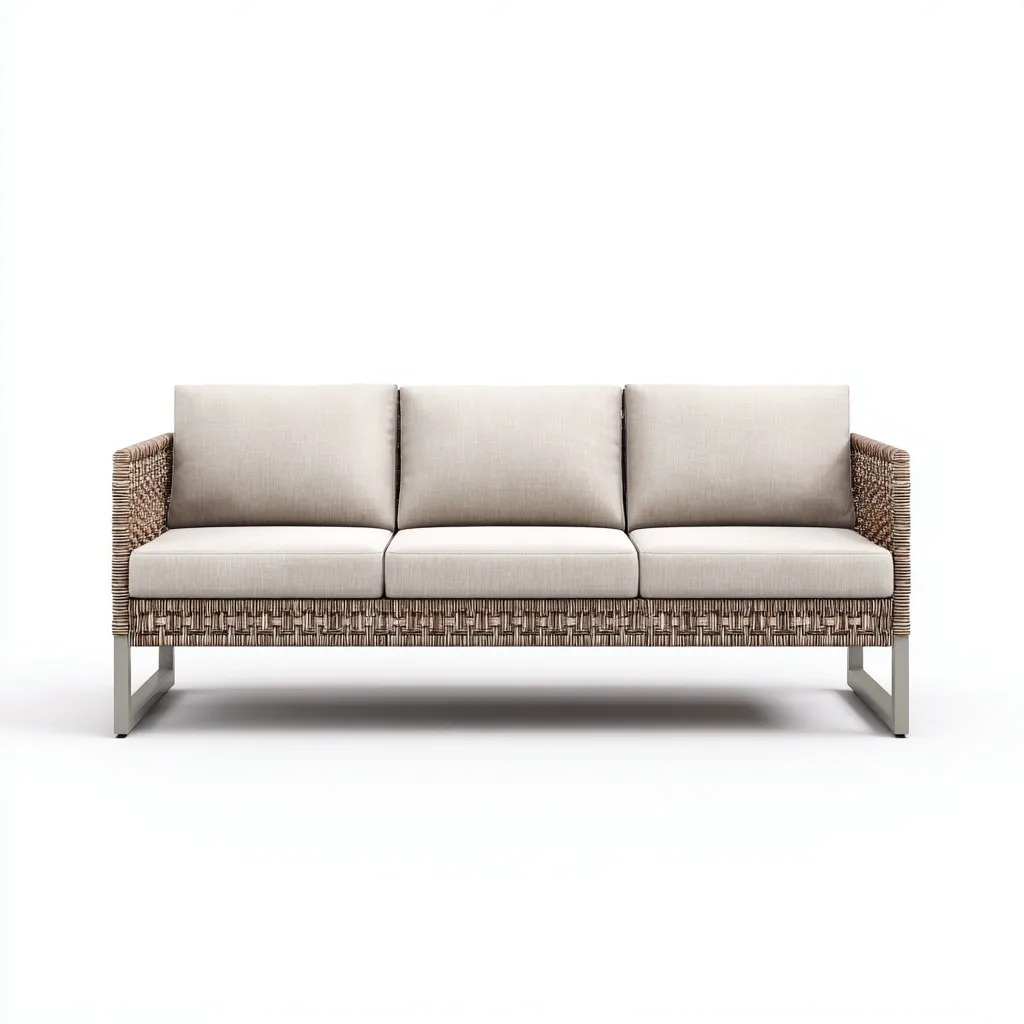 Canapé de jardin résine tressée et tissu 200x75x80 cm - Beige-Naturel - Style contemporain-Bamboomyden