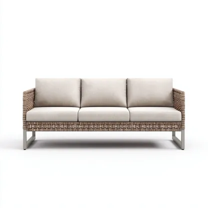 Canapé de jardin résine tressée et tissu 200x75x80 cm - Beige-Naturel - Style contemporain-Bamboomyden