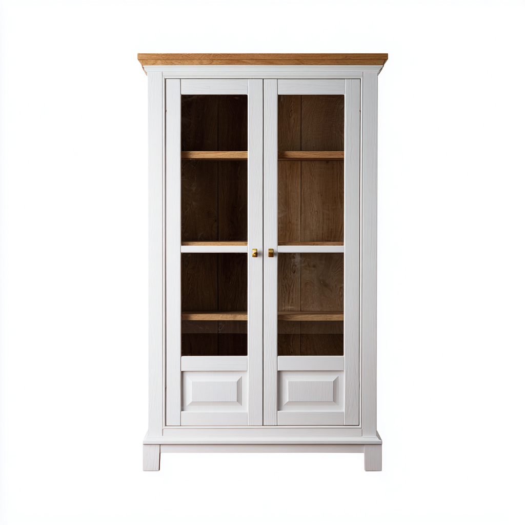 Vitrine bois et verre 90x45x190 cm - Blanc-Bois naturel - Style classique-Bamboomyden