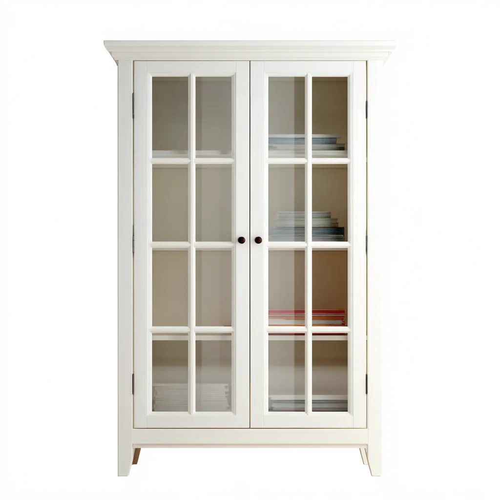 Vitrine en bois et verre 85x38x185 cm - blanc - style classique pour salon et entrée-Bamboomyden