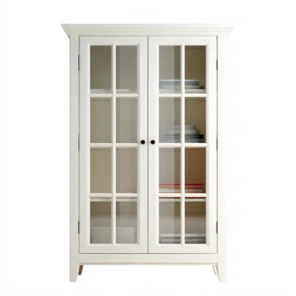 Vitrine en bois et verre 85x38x185 cm - blanc - style classique pour salon et entrée-Bamboomyden