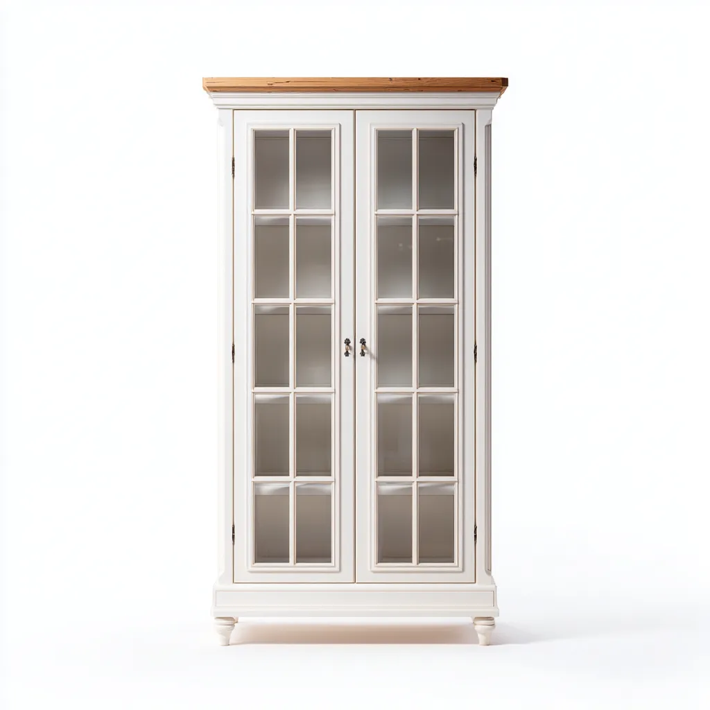 Vitrine 2 portes 90x40x180 cm - finition blanche avec plateau marron - style classique-Bamboomyden