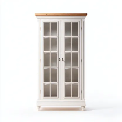Vitrine 2 portes 90x40x180 cm - finition blanche avec plateau marron - style classique-Bamboomyden