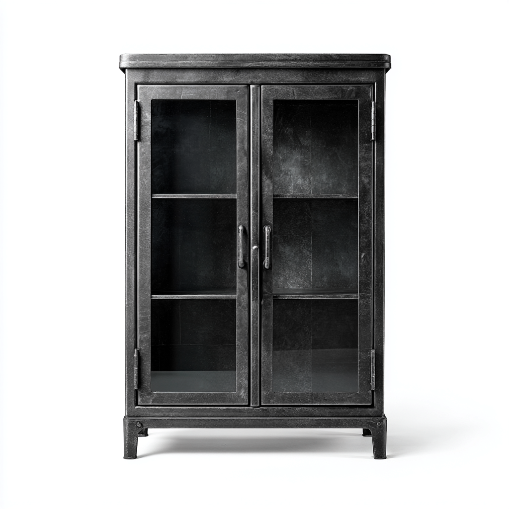 Vitrine 2 portes 85x40x160 cm - finition noire - style industriel-Bamboomyden