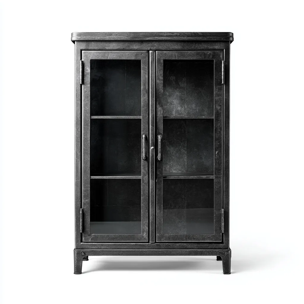 Vitrine 2 portes 85x40x160 cm - finition noire - style industriel-Bamboomyden