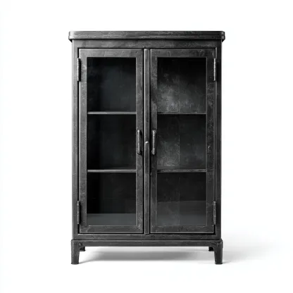 Vitrine 2 portes 85x40x160 cm - finition noire - style industriel-Bamboomyden