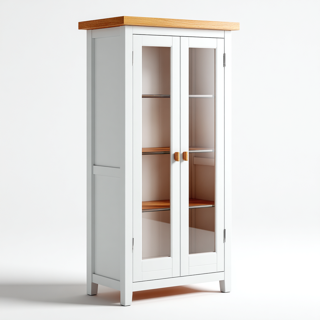 Vitrine en bois et verre 70x40x180 cm - blanc-bois naturel - style contemporain-Bamboomyden