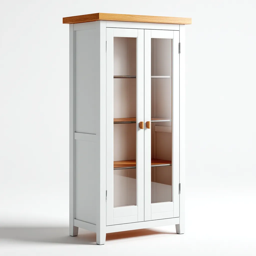 Vitrine en bois et verre 70x40x180 cm - blanc-bois naturel - style contemporain-Bamboomyden