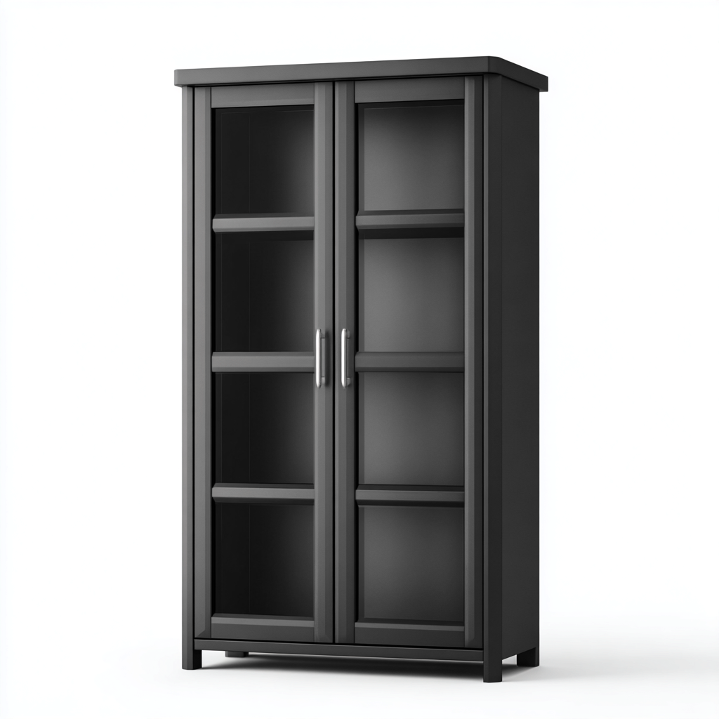 Vitrine en bois et verre 80x38x180 cm - noir - style moderne pour salon et entrée-Bamboomyden