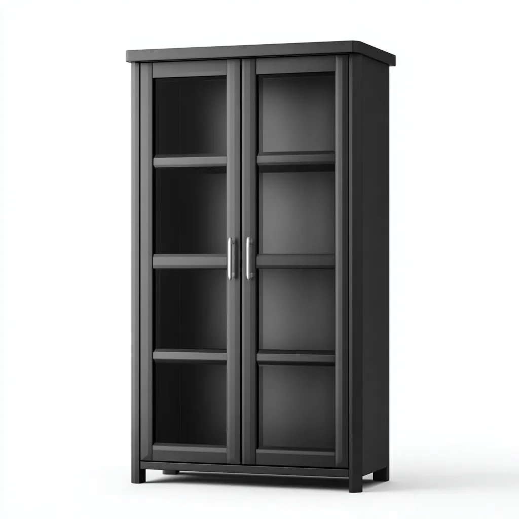 Vitrine en bois et verre 80x38x180 cm - noir - style moderne pour salon et entrée-Bamboomyden