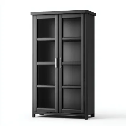 Vitrine en bois et verre 80x38x180 cm - noir - style moderne pour salon et entrée-Bamboomyden