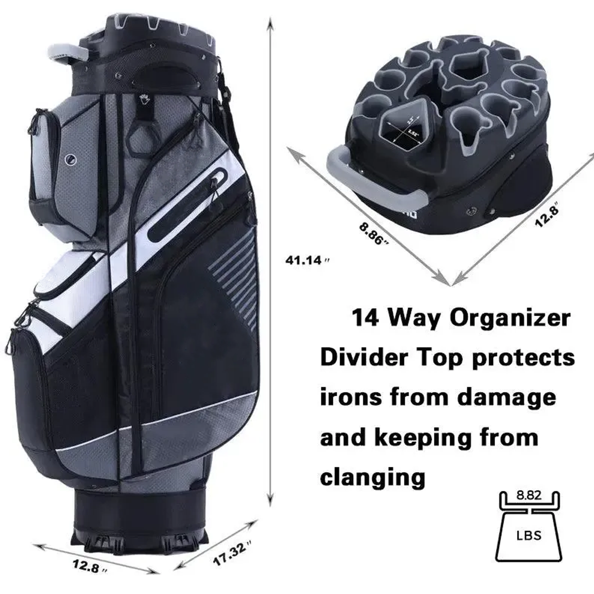 14-Way Organizer Golf Cart Bag – T-Lock Divider System, Quiet Design