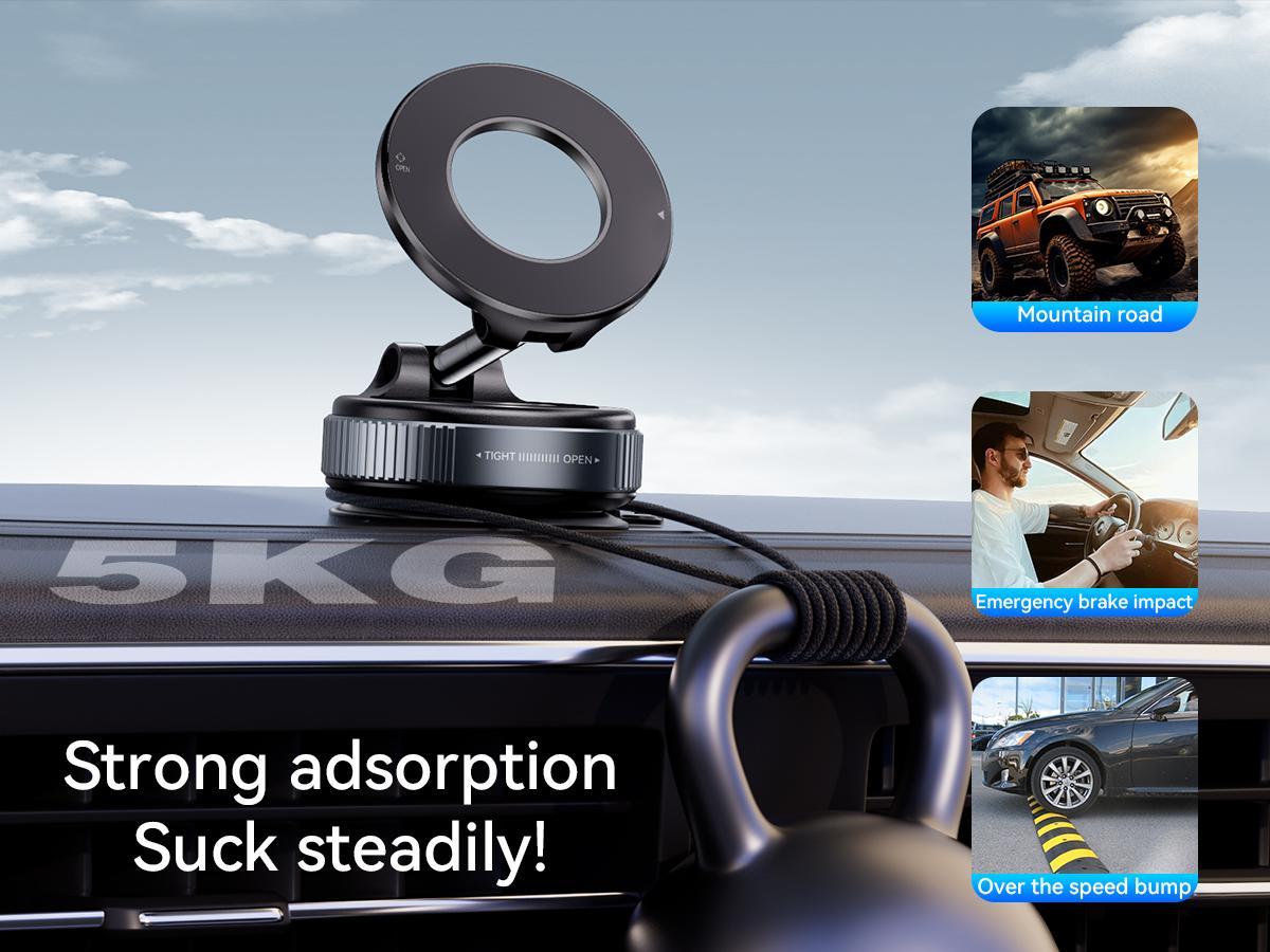 Upgraded Magnetic Phone Holder,Unpowered Version 360&deg; Rotatable Adjustable and Foldable Magnetic & Vacuum Adsorption Car Holder, No Noise for iPhone & Android